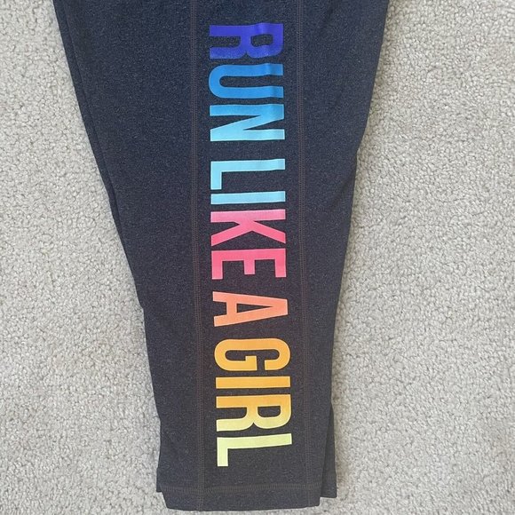 Ideology Crop Leggings Womens XL Run Like A Girl Colorful Capri Yoga Pants Grey - Picture 2 of 11